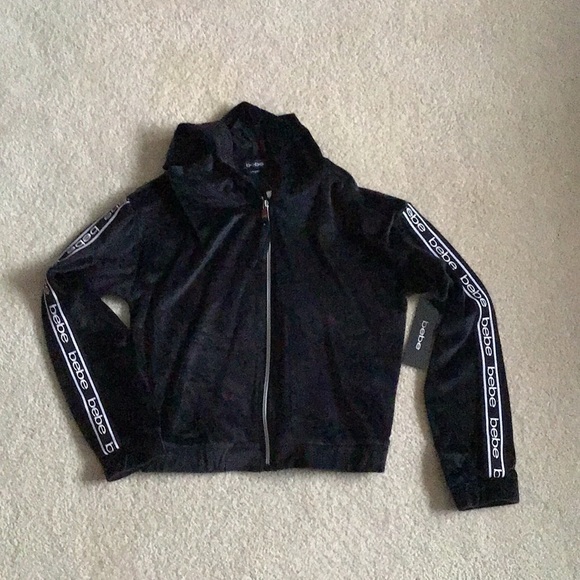 SOLD - Bebe Black Velour Hoodie - Medium - Picture 13 of 14